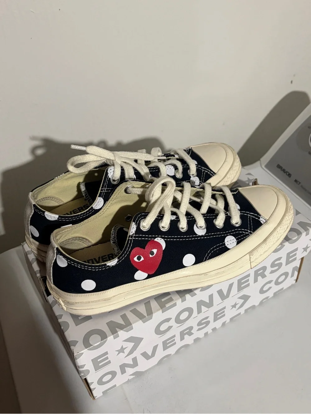 Converse Kids Black Polka Dot Low-Top Sneakers with Red Heart
